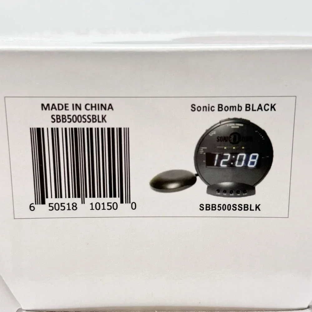 Sonic Alert Black Sonic Bomb Alarm Clock Bed Shaker Vibrating Heavy Sleepers